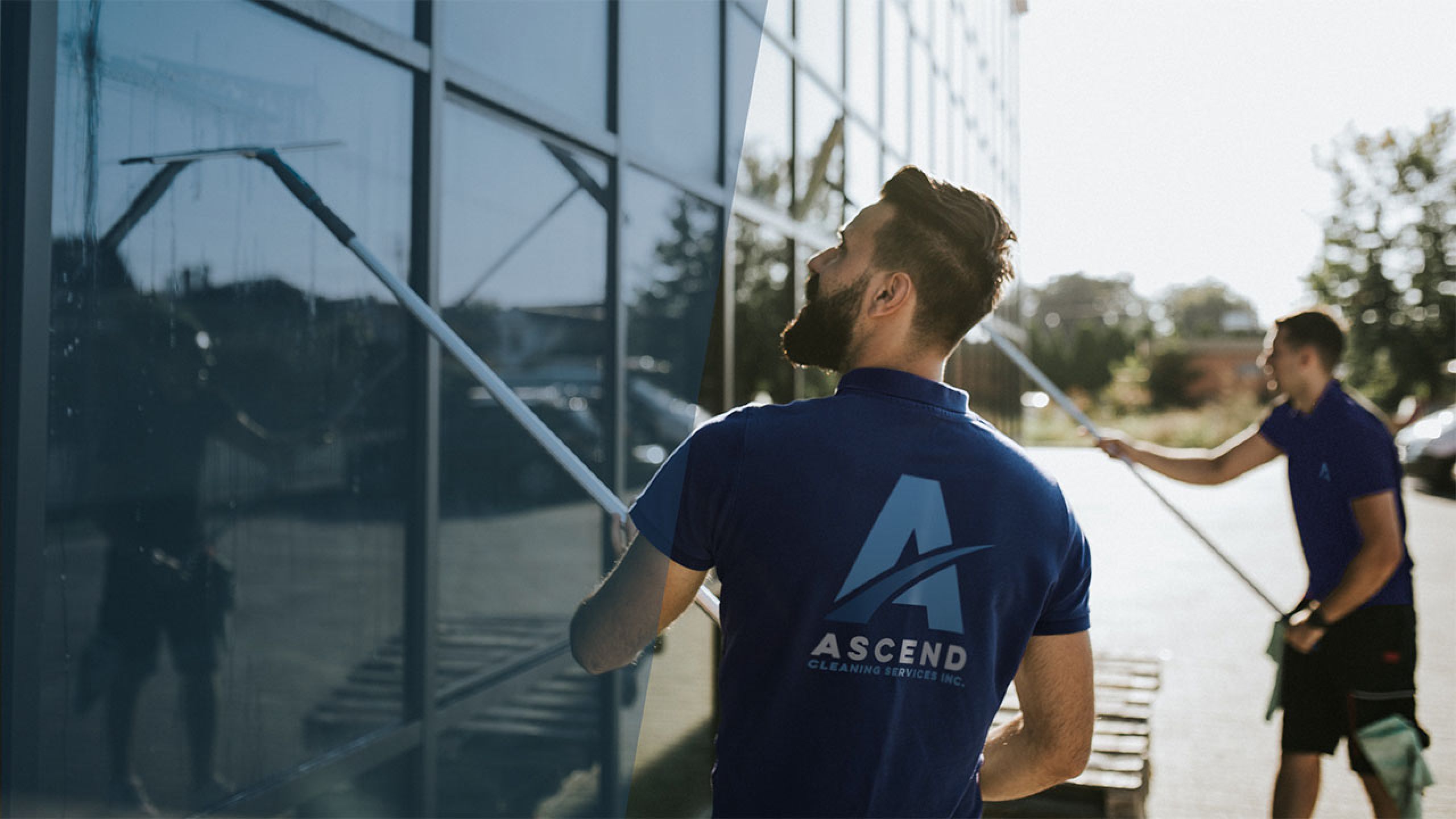 Ascend window cleaning team cleaning windows on building Ascend Cleaning Services Inc.